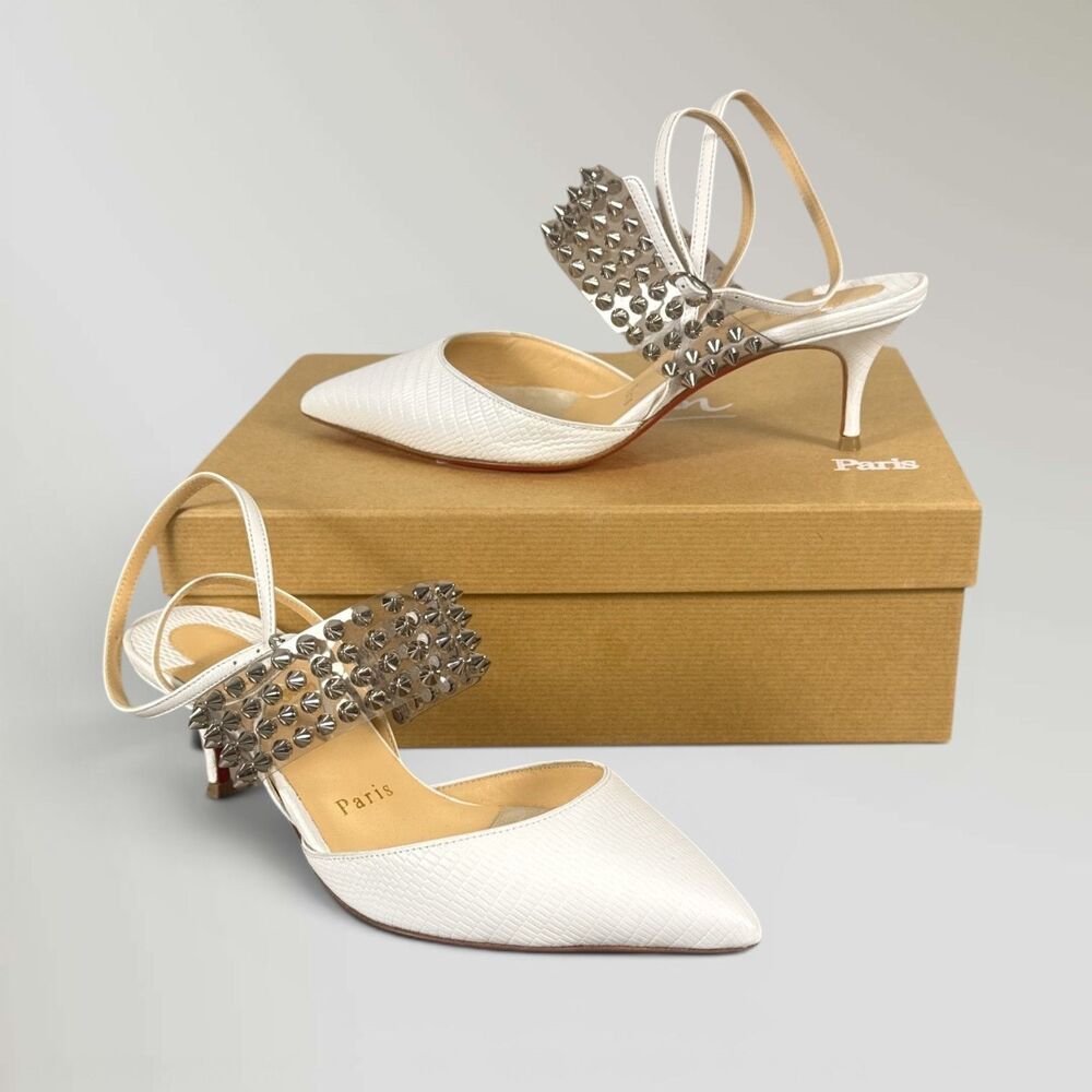 Christian Louboutin Levita 55 Levita Spiked Stud Leather Pumps White Size US 6